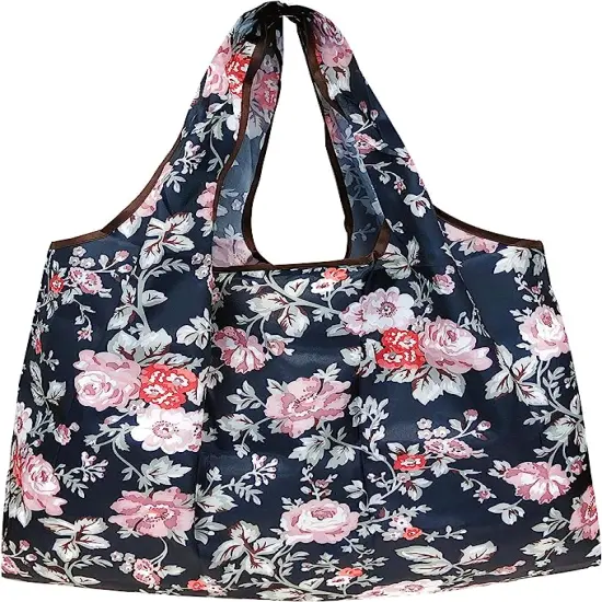 Wrapables Large Foldable Tote Nylon Reusable Grocery Bags, 5 Pack Flowers & Ferns {2}