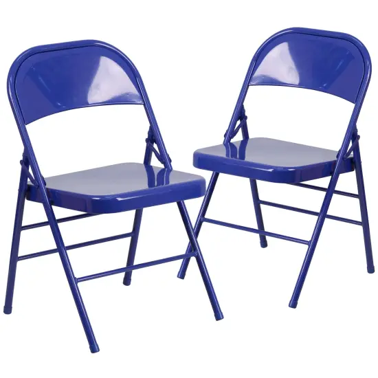 Emma and Oliver 2 Pack Home & Office Colorful Metal Folding Chair Teen and Event Seating Cobalt Blue {1}