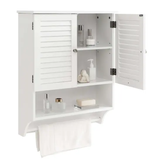 Costway Bathroom Wall Mounted Medicine Cabinet with Louvered Doors & Towel Bar Espresso/Grey/White/Black {9}