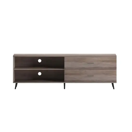 Merrick Lane Erikson Mid-Century Modern TV Stand with Adjustable Shelves and Two Drawers Black {8}