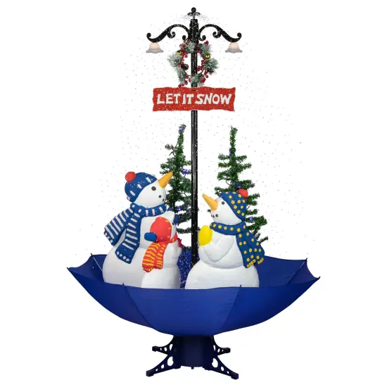Northlight Lighted Musical Snowing Let it Snow Snowmen in Umbrella Base Christmas Decoration - 5.5' Red {1}