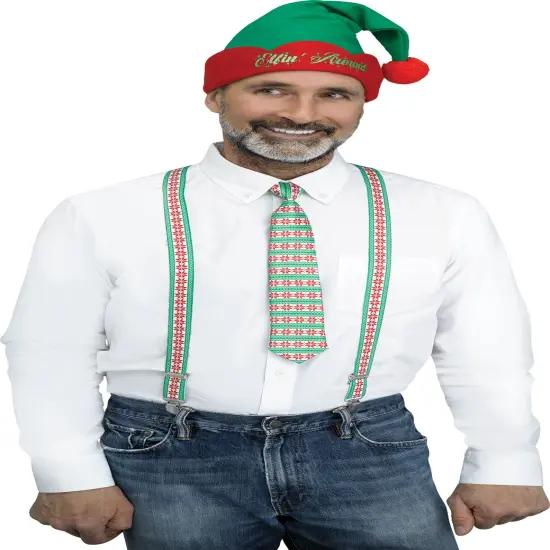 Northlight 3pc Green and Red Nordic Snowflakes Christmas Suspender Kit - One Size Fits Most {4}