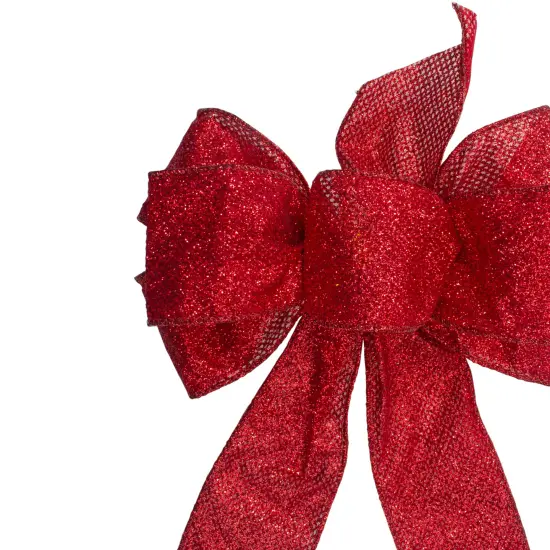 Northlight Glittered 6-Loop Christmas Bow Decoration - 9" x 14" - Red {4}