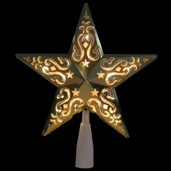 Northlight 8.5" Lighted Gold and White Star Cut-Out Design Christmas Tree Topper - Clear Lights {4}