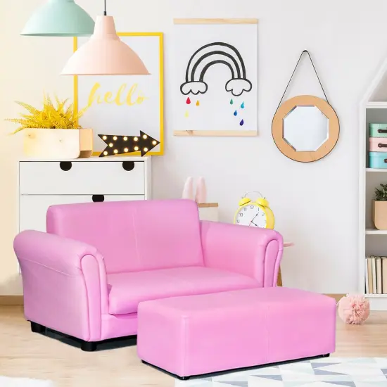 Soft Kids Double Sofa with Ottoman Pink {6}
