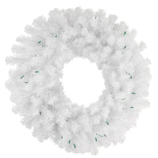 Northlight Pre-Lit Geneva Spruce Artificial Christmas Wreath - 24" - White - Green Lights {1}