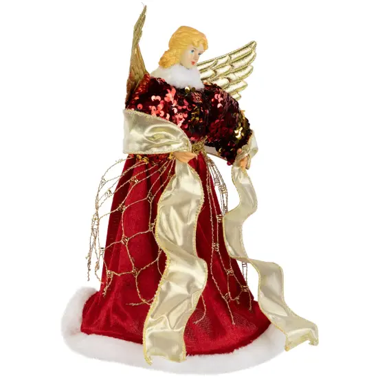 Northlight Metallic and Sequin Angel Christmas Tree Topper - 12" - Red and Gold - Unlit {4}