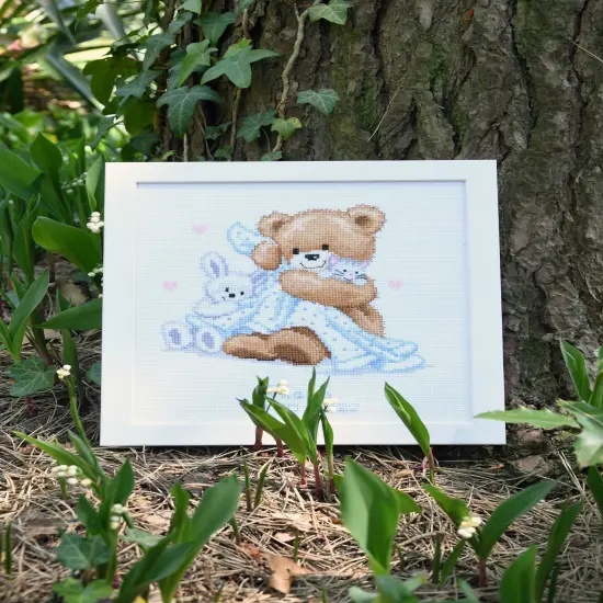 Vervaco Counted Cross Stitch Kit 6.75"X7"-Bear With Blanket On Aida {3}