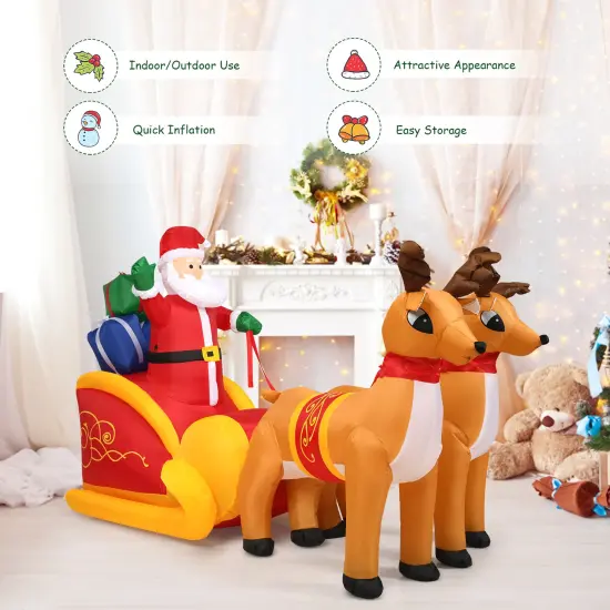 Costway 7.5 Ft Inflatable Santa Double Deer w/Sled Waterproof Christmas Outdoor Decoration {4}