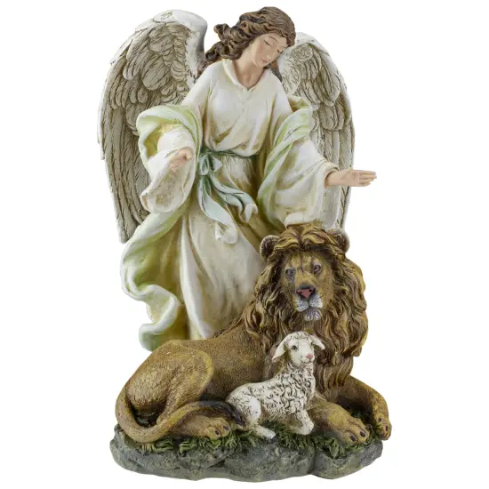 Roman Joseph's Studio Angel with Lion and Lamb Figurine - 10" White {1}