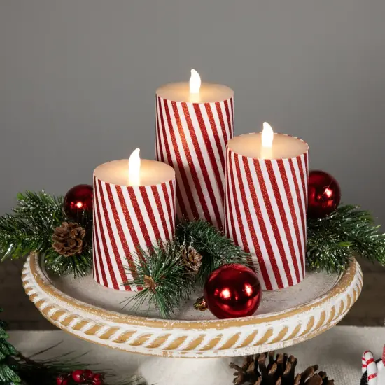 Northlight LED Flickering Flameless Candy Cane Striped Christmas Wax Pillar Candles - 6" - Set of 3 Red {4}