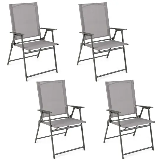 Costway 4pcs Patio Folding Portable Dining Chairs Metal Frame Armrests Garden Black/Grey/White {8}