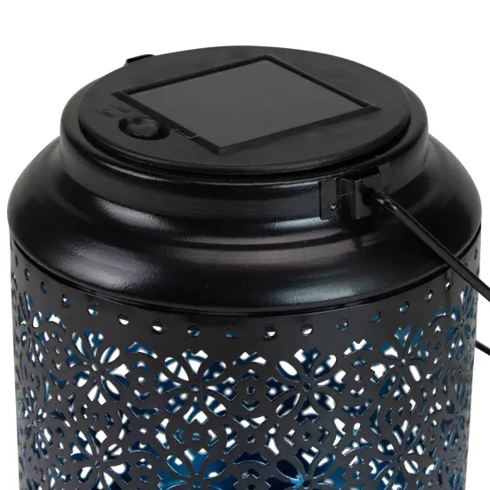 Northlight 7" Black Integrated Floral LED Solar Outdoor Lantern with Handle {4}