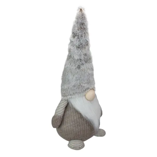 Northlight LED Lighted Knitted Gnome with Faux Fur Hat Christmas Figure - 23.5" Beige {5}