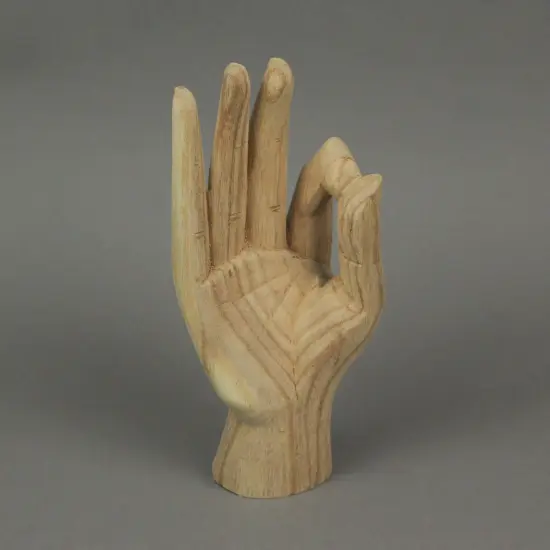 Carved Wooden A-OK Hand Gesture Statue Natural Finish 8 Inches High {7}