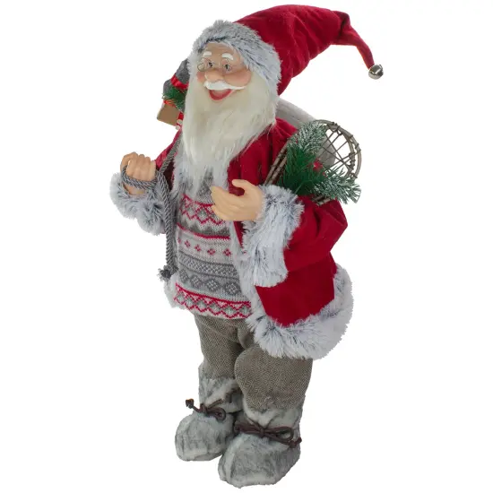 Northlight 2' Standing Santa Christmas Figure Carrying Snow Shoes and Presents Red {5}