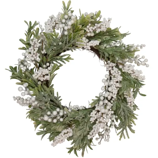 Northlight Artificial Christmas Wreath with Frosted Foliage and Berries, 20-Inch, Unlit Green {1}