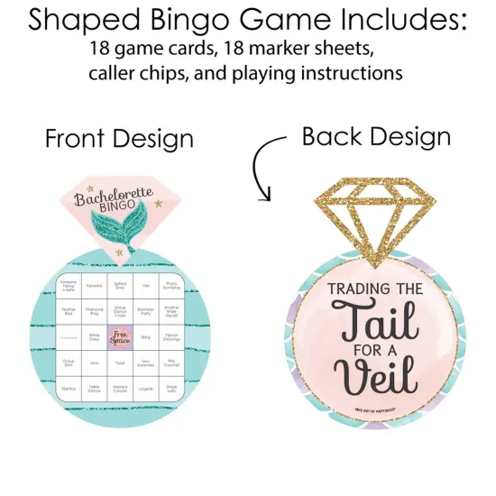 Big Dot of Happiness Trading the Tail for a Veil - Bar Bingo Cards and Markers - Mermaid Bachelorette or Bridal Shower Shaped Bingo Game - Set of 18 {4}