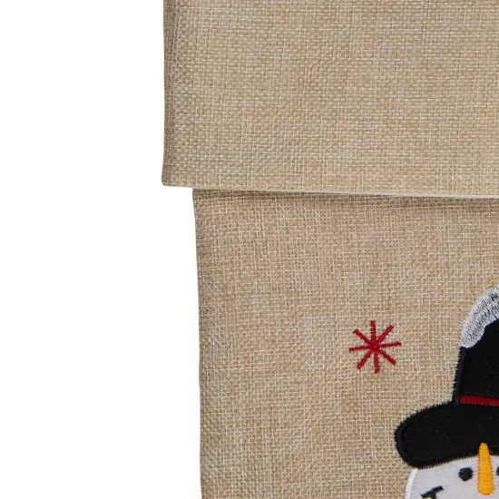 Northlight 19" Burlap Standing Snowman With a Tree and Snowflakes Christmas Stocking Beige {5}