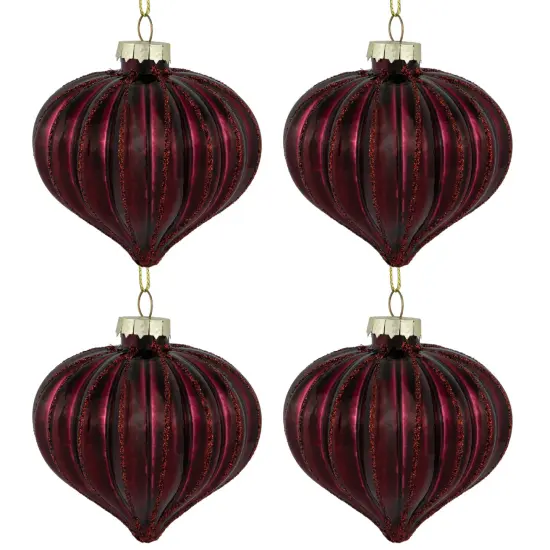 Northlight Glittered Onion Glass Christmas Ornaments - 3.25" - Maroon - 4ct Red {6}
