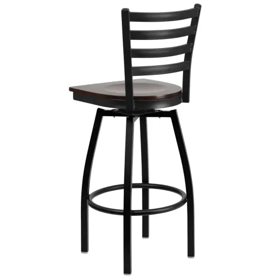 Emma and Oliver Ladder Back Swivel Metal Restaurant Dining Barstool BurgVYL/BlackMetal {9}