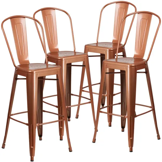 Emma and Oliver Commercial Grade 4 Pack 30" High Metal Indoor-Outdoor Barstool with Back Copper {1}