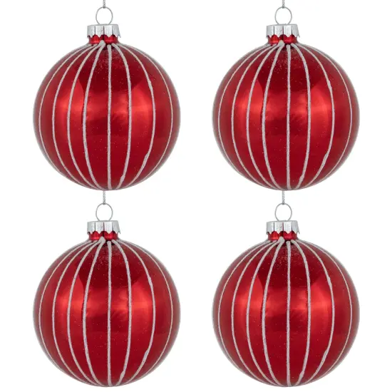 Northlight 4ct Shiny Red and White Striped Glass Ball Christmas Ornaments 3" (80mm) {6}