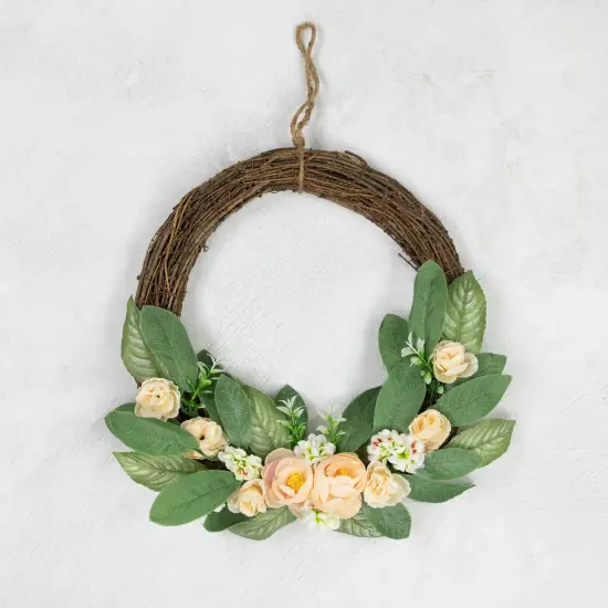 Northlight 14" Mini Peach Rose Half Floral Spring Wreath Green {4}