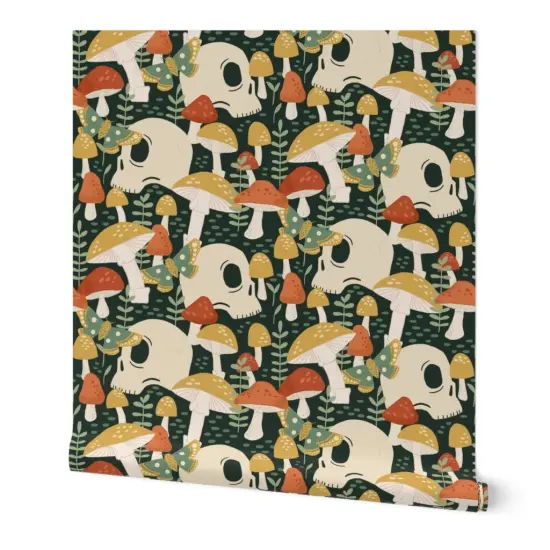 Peel & Stick Wallpaper 2FT Wide Red Yellow Butterfly Woodland Gothic Skulls Moth Small Scale Custom Removable Wallpaper by Spoonflower {7}