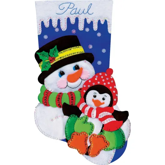 Design Works Felt Stocking Applique Kit 18" Long-Snowman & Penguin {2}