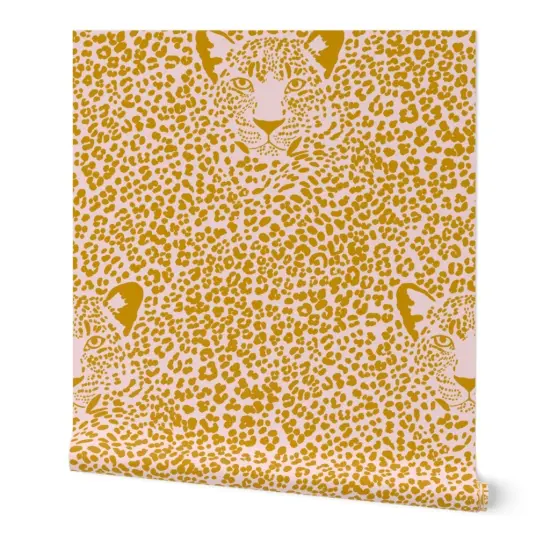 Peel & Stick Wallpaper 2FT Wide Pink Leopard Mustard Yellow Jumbo Animal Print Bold Spots Custom Removable Wallpaper by Spoonflower {7}