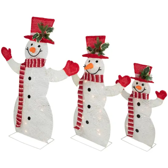 Northlight Set of 3 LED Lighted Family of Snowmen Outdoor Christmas Decoration Red {6}