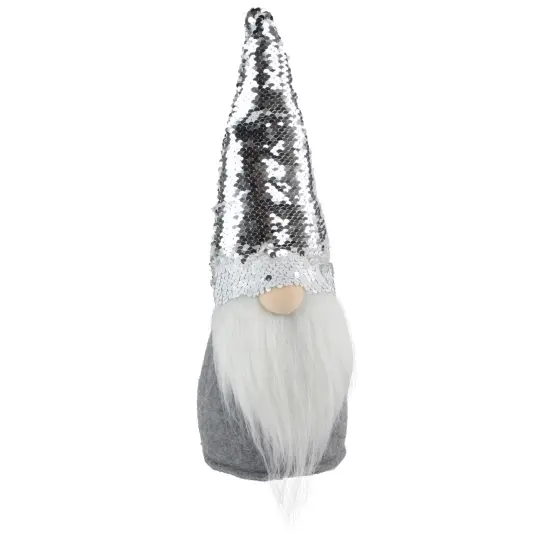 Northlight Standing Christmas Gnome with Flip Sequin Hat - 14" - Silver and Gray {1}