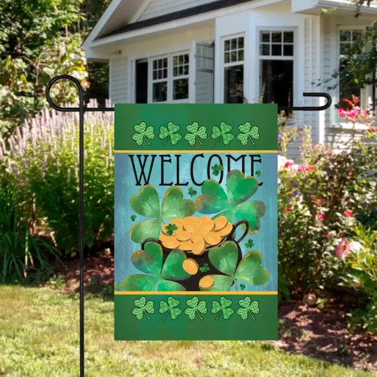 Northlight Pot of Gold "Welcome" St. Patrick's Day Outdoor Garden Flag - 12.5" x 18" Green {4}