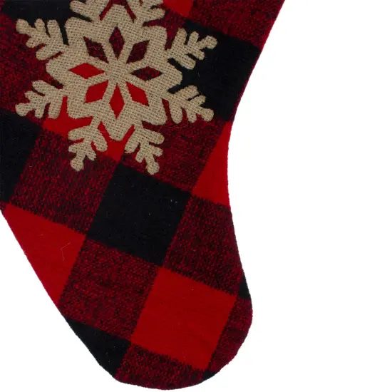 Northlight 19" Red and Black Buffalo Plaid Christmas Stocking with Snowflake {4}