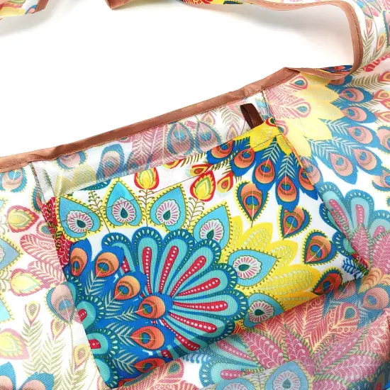 Wrapables Large & Small Foldable Tote Nylon Reusable Grocery Bags, Set of 2 Peacock {4}