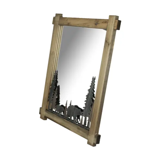 26 Inch Black Bears Wood And Metal Wall Mirror Decorative Forest Bathroom Decor {3}
