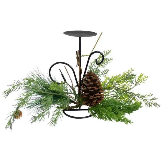 Northlight 10" Green Artificial Sprigs and Pine Cone Christmas Candle Holder {1}