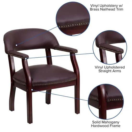 Emma and Oliver Conference Chair with Accent Nail Trim Burgundy LeatherSoft {2}