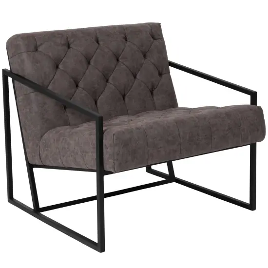 Merrick Lane Vienna Modern Lounge Chair With Tufted Seating And Metal Frame Retro Gray {1}