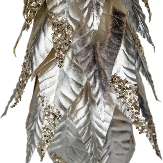 Northlight Sequined Layered Leaves Christmas Cone Tree - 26" - Platinum and Champagne Finish Silver {6}
