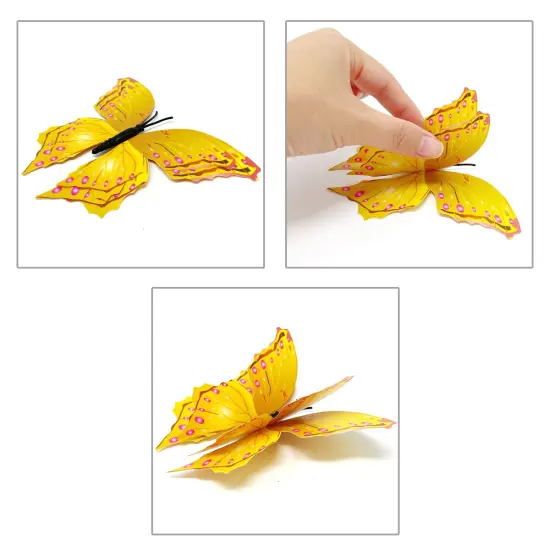 Wrapables 3D Double Wings Butterfly Decorative Wall Decor Stickers, Decals for Bedroom (24 pcs) Yellow {3}