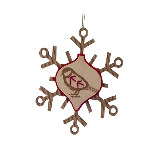 Melrose 7" Country Cabin Rustic Embroidered Craft Snowflake with Bird Stamp Christmas Ornament Brown {1}