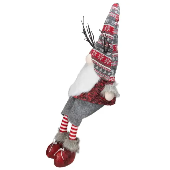 Northlight LED Christmas Gnome with Antlers and Dangling Legs - 30" - Gray and Red {5}