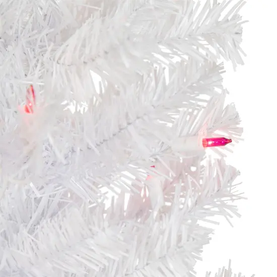 Northlight Pre-Lit Slim Woodbury White Pine Artificial Christmas Tree - 4' - Pink Lights {4}