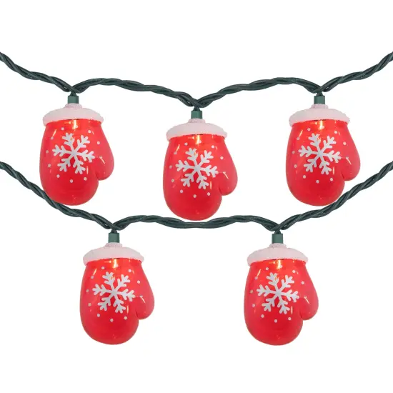 Northlight Snowflake Mitten Christmas Light Set - Clear - 7.5' Green Wire - 10ct Red {3}