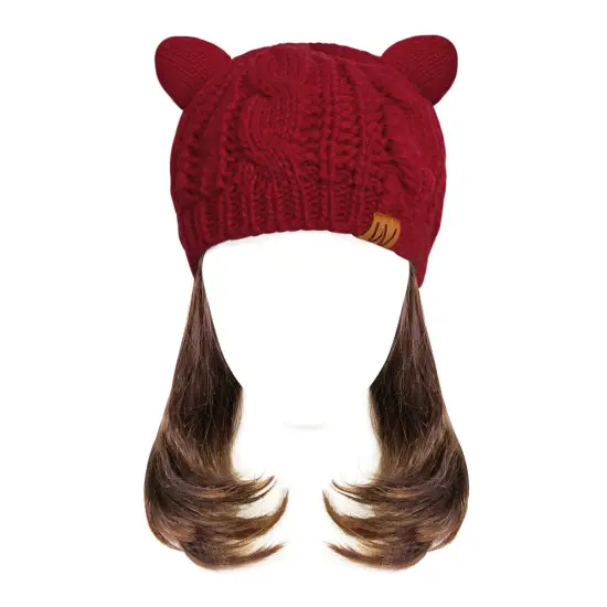 Wrapables Winter Warm Cable Knit Cat Ears Beanie Burgundy {2}