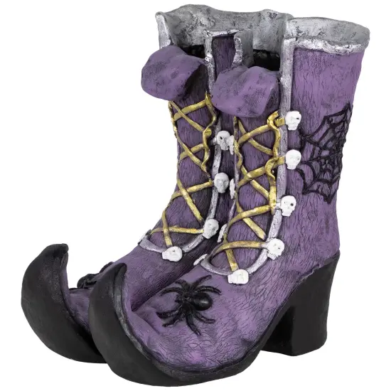 Northlight Witch's Boots with Skull and Spider Details Halloween Decoration - 15" Purple {4}