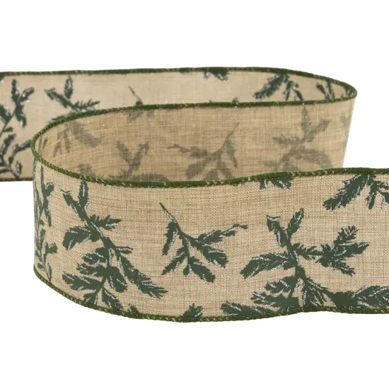 Northlight Brown with Green Leaves Wired Craft Ribbon 2.5" x 10 Yards {6}