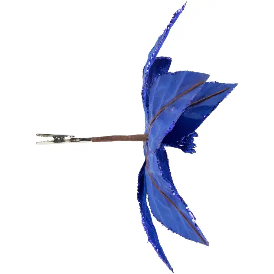 Northlight 10" Royal Blue Glittered Poinsettia Christmas Floral Pick Clip-On Ornament {5}